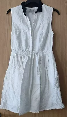 Jack Wills White Sleeveless Shirt Dress With Contrast Black Collar. Size 10.  • £2.99