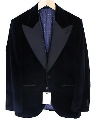 SUITSUPPLY La Spalla Men Blazer UK38R Blue Slim Velvet Tux Formal Cotton Blend • $314.25