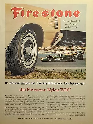 Firestone Nylon 500 Tires Indianapolis Whitewall Sup-R-Tuf Vintage Print Ad 1965 • $16.77