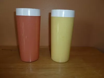 Lot Of 2 Vintage NFC Yellow / Salmon Thermal Insulated Tumbler Cups -. Retro • $7