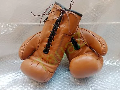 Boxing Gloves - Brown Leather Vintage Style Boxing Gloves  Gift For Boxing Fan • $59.99