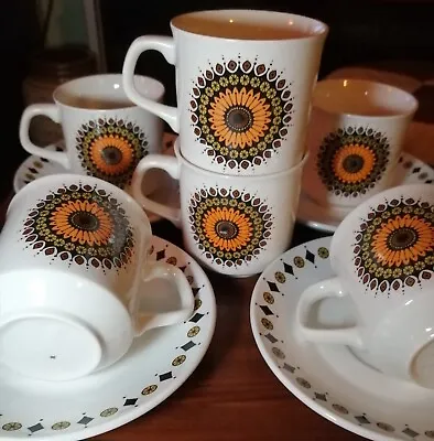 J G Meakin Studio Pottery Coffee Cup Saucer Inca Pattern Jassie Tate Vintage 70s • £9.50