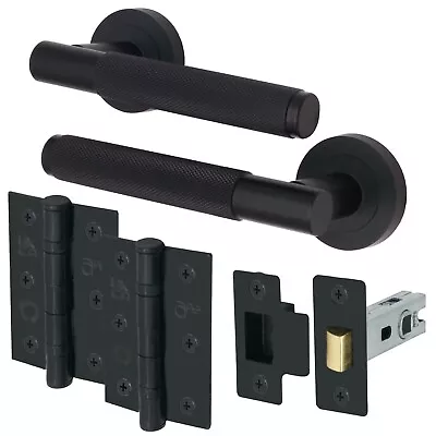 Door Handles Turned Knurled Black Internal Lever Matt Black Pack Door Set / Kits • £19.49