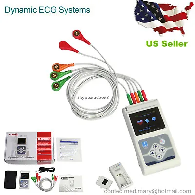 TLC5007FDA 24 Hours Dynamic ECG System 3 Channel EKG Holter 12 Leads Recorder • $299