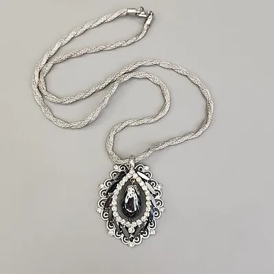 Juliana D&E Hematite Necklace Vtg Pendant Glass Silver Tone Tube Book Piece 26  • $99.99