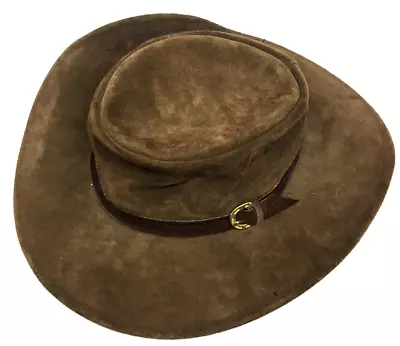 Vintage Real Leather Aussie Style Cowboy Western Bush Crazy Horse Hat 55cm Small • £17.49