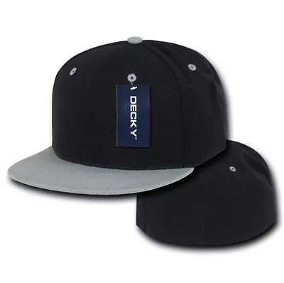 Black & Gray Fitted Flat Bill Plain Solid Blank Baseball Ball Cap Caps Hat Hats • $16.95