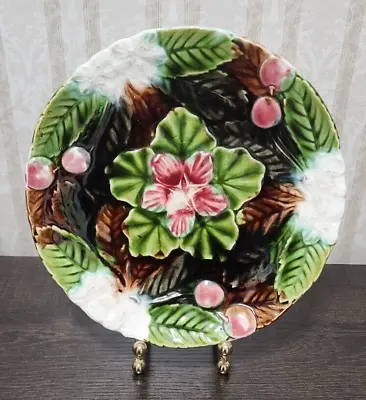 Vtg ORCHIES MOULIN DES LOUPS France Majolica Cherries Plate Green White • $45