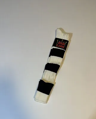 Vtg Red Lion Long Knee Socks White Black Big Stripe Sz 9-11 Goth Punk Schoolgirl • $20