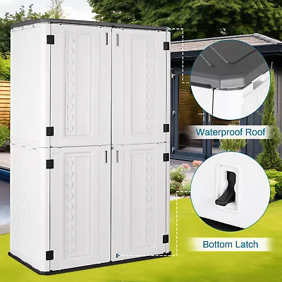 65 Cu.ft Outdoor Vertical Storage Shed HDPE Resin Storage Cabinet W/ Floor Door • $489.59