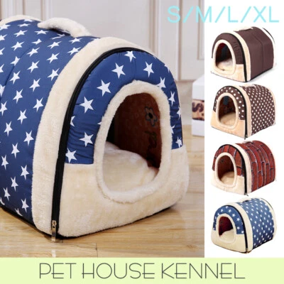 $21.99 • Buy Pet Dog Cat House Kennel Soft Igloo Bed Cave Puppy Doggy Warm Cushion Beds Fold