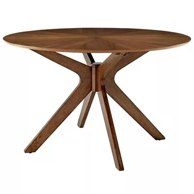 Modway Crossroads 47  Round Modern Wood Dining Table In Walnut • $328.62