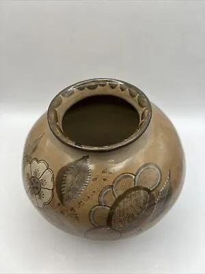 Clay Pottery Bulbous Round Vase Floral Pheasant • $135
