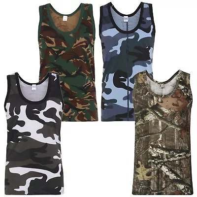 Men's Army Camouflage Hunting Sleeveless Muscle Vest Cotton Gym Summer S-5XL • £6.99