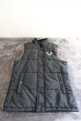 True Religion Jacket Mens Large Black Puffer Vest Full Zip High Neck Casual Y2k • $49.99
