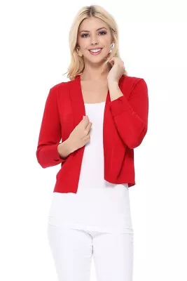 YEMAK Women's Cropped Bolero 3/4 Sleeve Classic Open Front Cardigan MK3558(S-XL) • $21.15