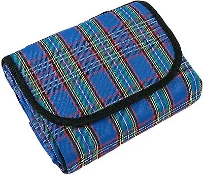 FOLDING TARTAN PICNIC BLANKET 180x150cm WITH CARRY HANDLE AND WATERPROOF BACKING • £8.49