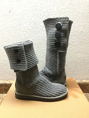 UGG CLASSIC CARDY TRIPLET KNITTED WOOL GREY GRAY BOOT Sz  US 10 / EU 41 / UK 8 • $165