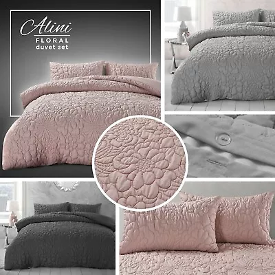 Thermal Quilted Floral Embossed Pin Sonic Duvet Cover And Pillowcase Bedding Set • £18.95