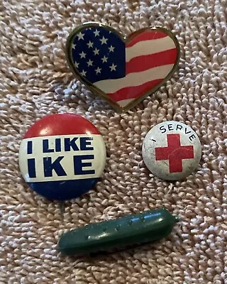 Vintage Pin Lot Of 4 Mixed Topics I Like Ike Heinz Pickle Heart&Red  Cross • $14.95