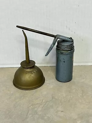 Vtg Oil Cans Union Special Thumb Oiler & Blue Finger Trigger Oil Can Lot Of 2 • $16.99