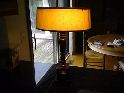 Vintage  Modern Eames Era Mid Century Atomic  Lamp Walnut Brass Leather • $299