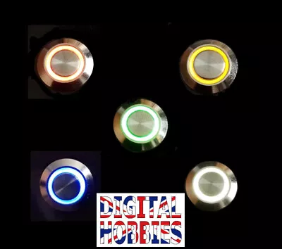 12mm Metal Momentary Push Button Switch 5V Flush Button Box LED IP65 - UK Seller • £4.09