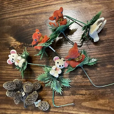 Lot Of 7 Vintage Christmas Floral Picks Deer Bear Bird. Pinecones • $18