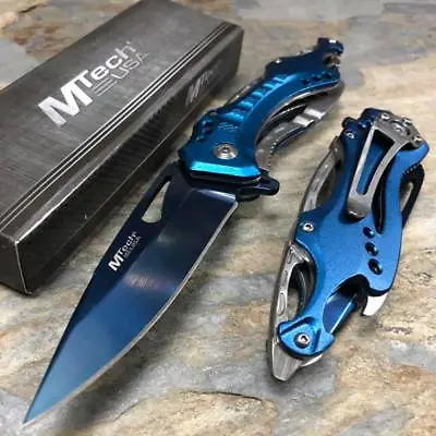 M-Tech Spring Assisted Blue/Silver Aluminum Tactical Rescue Pocket Hunting Knife • $14.95