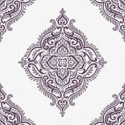 Fine Decor Glamour Wallpaper FD40613 - Damask Geometric Glitter Purple • £12.99