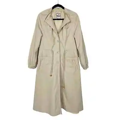 Vintage Trench Coat Long Jacket Classic Tan Khaki Womens Size Medium • $44.99