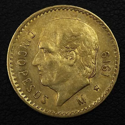 1919 Mexico Cinco 5 Pesos Gold Coin • $369