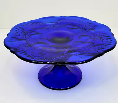 Mosser Cobalt Blue Glass Inverted Thistle Cake Plate Pedestal Pastry Stand USA • $200