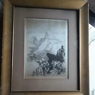 HALF DOME Thomas Moran 1887 Rare Antique Etching YOSEMITE NATIONAL PARK Framed • $350