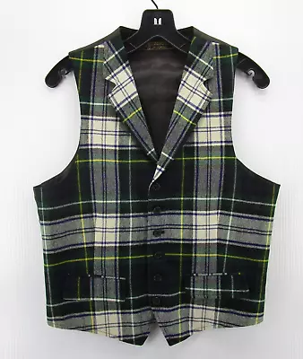 VINTAGE Brooks Brothers Vest Men Small Blue Pure Wool Tartan Plaid 90s Belted • $39.99