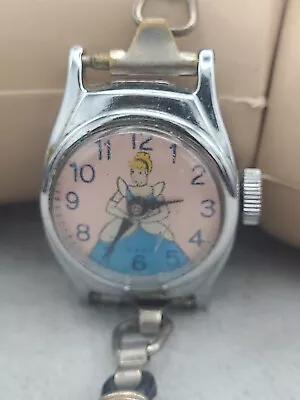 Vintage Disney Cinderella Watch Women Silver Tone Pink Blue Manual Wind Works • $16.96