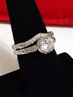 Real Sterling Silver Wedding Solitaire Engagement Ring & Matching Band Set • $49.99