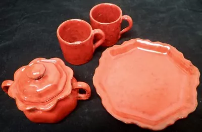 Red Cabbage Peasant Village Vintage PV Italy Pottery Sugar Pot Plate & 2 Cups • $28.34