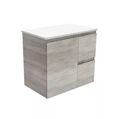 Fienza Bathroom Vanity 750 Cabinet Wall Hung Cupboard Two Drawer Grey 75XR • $399