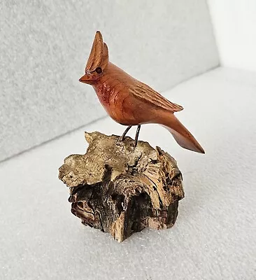 Vintage Mid Century John Cowden Woodcarving Handcarved Bird Cardinal On Log • $39.95