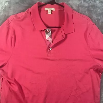 Burberry Brit Polo Shirt Men's Large Red Nova Check Collar Small Flaw • $39.98