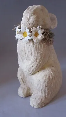 Paper Mache Rabbit Vintage New Easter W Flowers Daisy 10 1/2  Tall White • $34.57