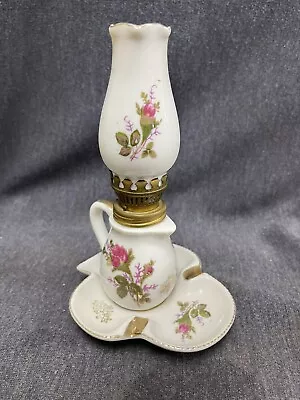 RARE Moss Rose Miniature 7” Oil Lamp & Ashtray Combo EUC • $35
