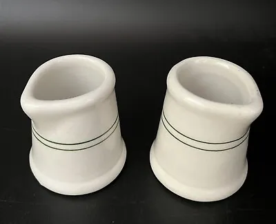 Set 2 Vintage Restaurant Ware Ceramic Creamer Green Stripes 1.25 Oz. Individual • $14.99