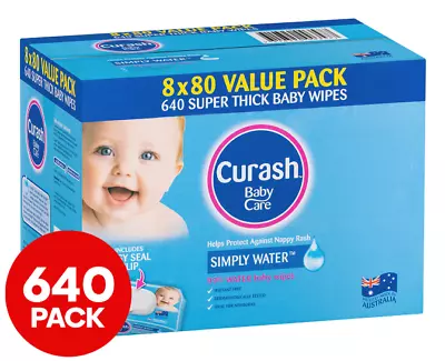 8 X 80pk Curash Simply Water Baby Wipes • $36.85