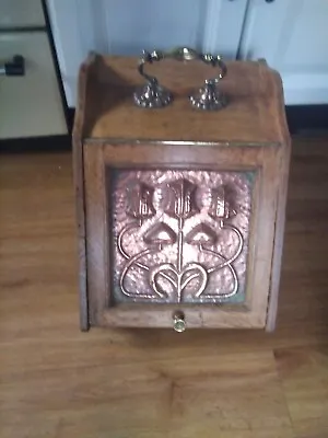 Oak Art Nouveau Coal Scuttle Copper  Arts & Crafts Reduced !! • £90