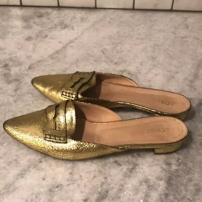 J Crew Metallic Gold Slides Womens 8.5 Mules Slip On Shoes Flats Boho Loafers • $18.99