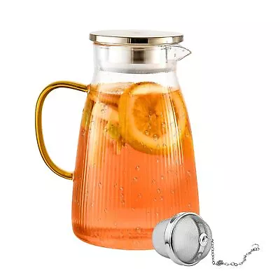 GLASKEY Glass Pitcher With Lid54oz Water Pitcher With Tea StrainerBorosilic... • $33.83