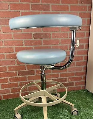 Vintage Henry Schein Adjustable Blue Vinyl Dental Stool Dentist Exam Chair Arm • $299.99