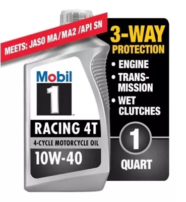 Mobil 1 Racing 4T Full Synthetic Motorcycle Oil 10W-40 1 Qt • $23.70